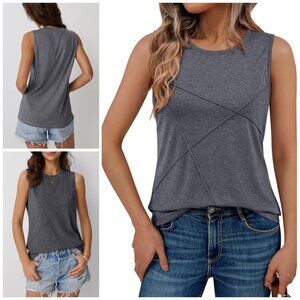 Women's Tank Tops Sleeveless Textured Line Loose Fit Summer Shirt